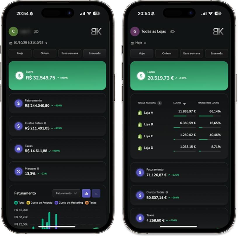 BK Dash Mobile App - Login and Dashboard screens
